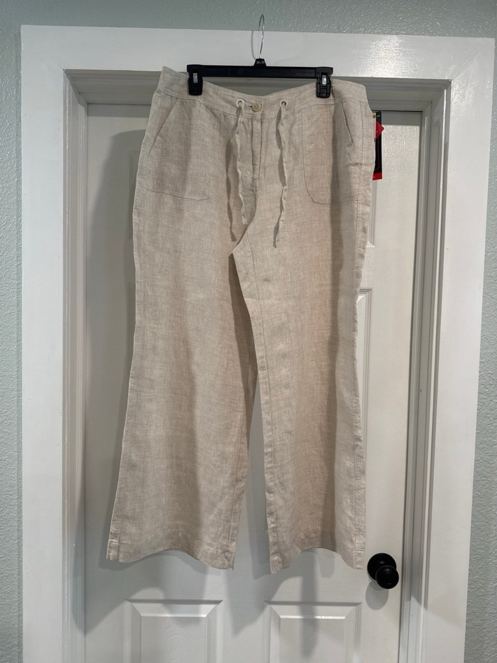 EUC STYLE & CO Flare Cut Linen-Blend Pants - Cream w/ Tie Waist and Pockets